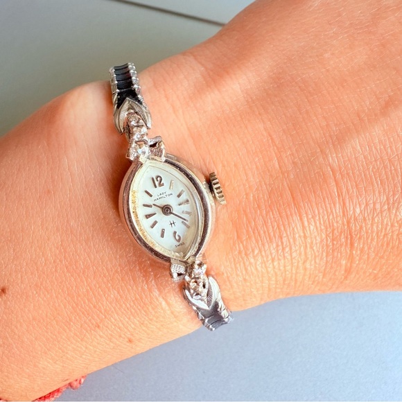 Vintage Lady Hamilton 14k White Gold Diamond 17 Jewels Watch Barn Yard F… - Picture 7 of 13